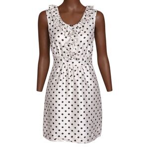 Kate Spade Silk Polka Dot Ruffle Fit & Flare Dress Size 4 White Black